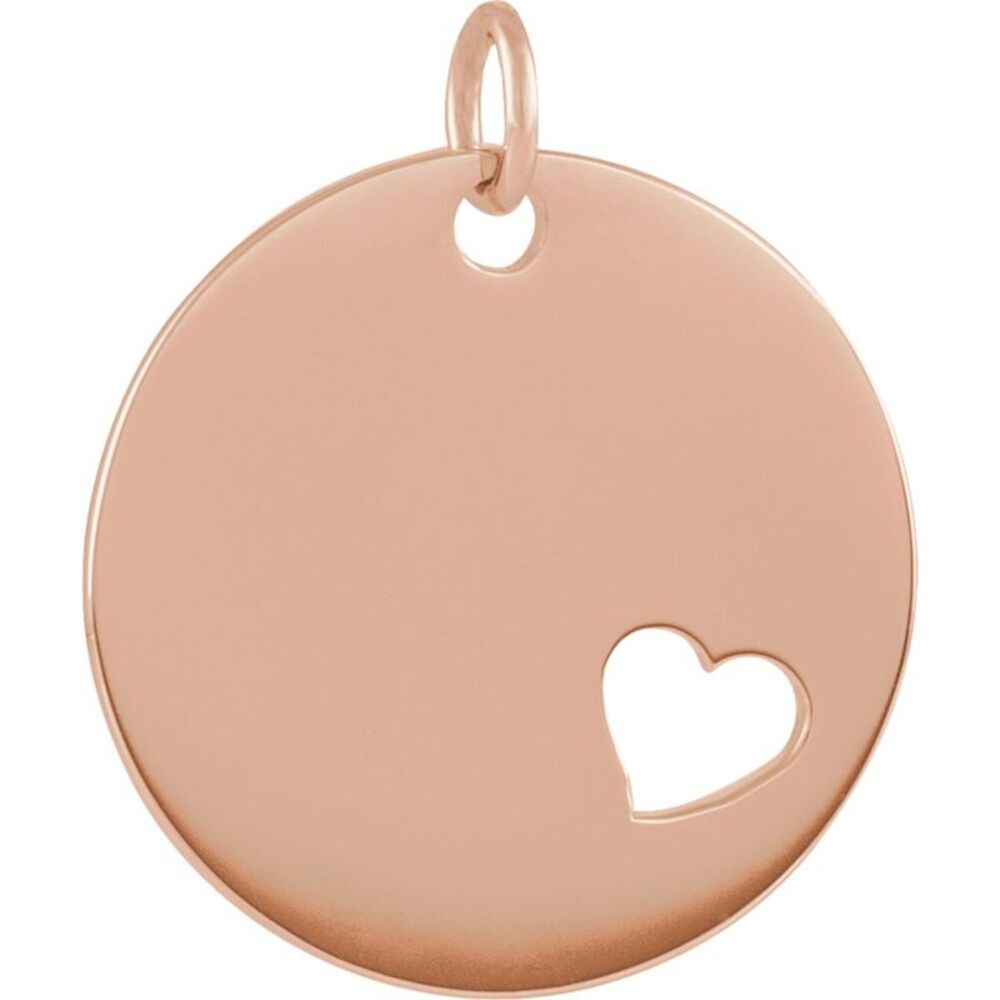 14k Rose Gold Pierced Heart Disc Charm or Pendant, 15mm (9/16 inch)